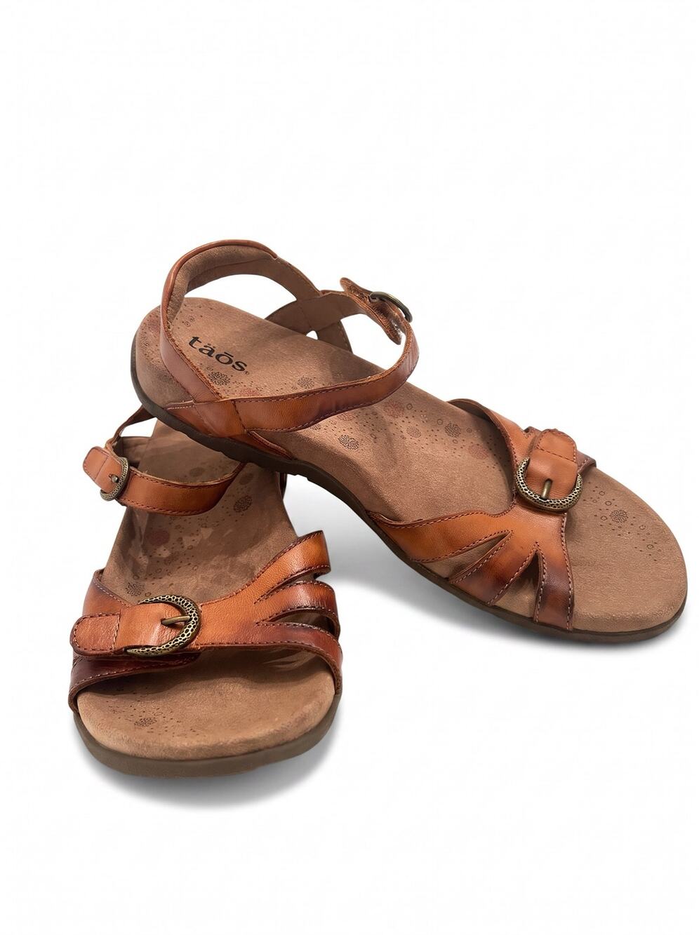 Taos Women's 8 Brown Leather Jackpot Open-Toe Strappy Comfrt Sandals JAC-13206